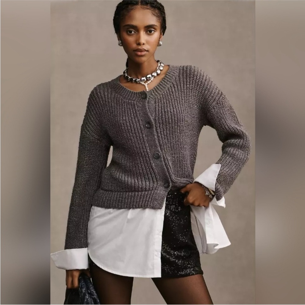 Anthropologie Gray Knit Button Cardigan